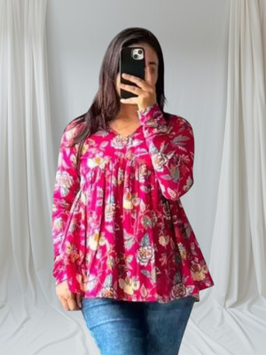 BRAVAL TEXTILE Casual Floral Print Women Pink Top