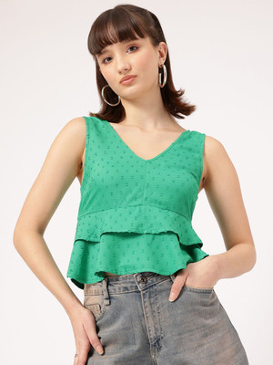 Dressberry Casual Self Design Women Green Top