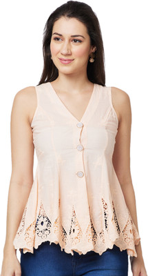 ITI Casual Solid Women Beige Top