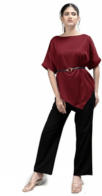 MADBORN CREATION Casual Solid Women Maroon Top