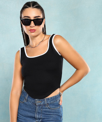 Roadster Casual Solid Women Black Top