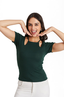 Berry Bird Casual Solid Women Green Top