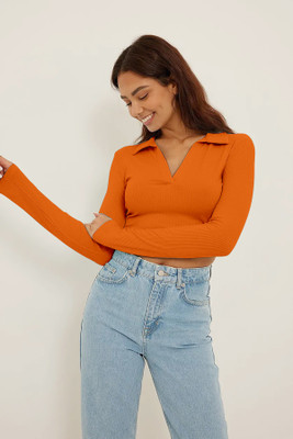 Oosh Casual Self Design Women Orange Top