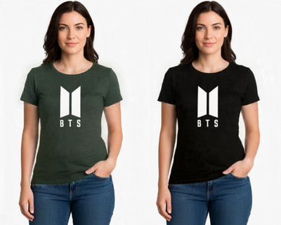 Blueribon Casual Solid, Printed Women Black, Dark Green Top
