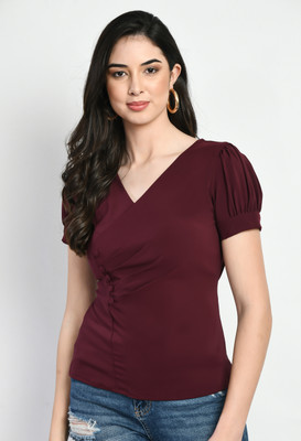 Avyola Casual Solid Women Maroon Top