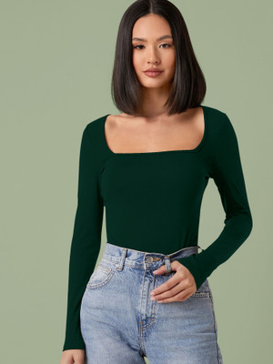 Kashonaa Casual Solid Women Dark Green Top