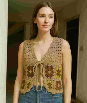Epicedesigns Casual Self Design Women Brown, Beige Top