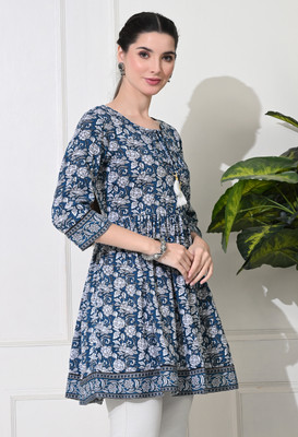 HouseOfCommon Casual Floral Print Women Blue Top