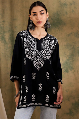 Sangriya Casual Embroidered Women Black Top