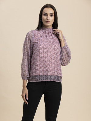 moomaya Casual Printed Women Pink, Brown Top