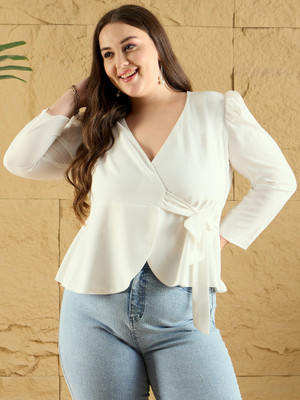 Berrylush Curve Party Solid Women White Top