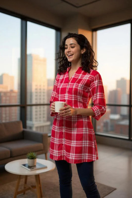 Hive91 Casual Checkered Women Red Top