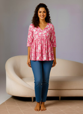 Yashaswi Outlet Casual Floral Print, Printed Women Pink Top