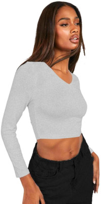 THEBLAZZEE Casual Self Design Women Grey Top