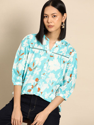 all about you Casual Floral Print Women Light Blue, White Top