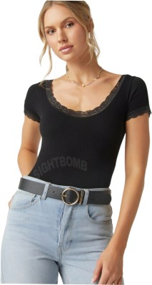 SIGHTBOMB Casual Solid Women Black Top