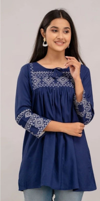 Cloth N Stich Formal Embroidered Women Blue Top