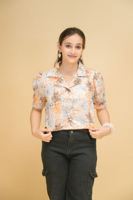KSD CLOTHING Casual Printed Women Orange Top