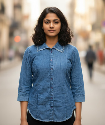 Nainkit Casual Solid Women Light Blue Top