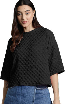 Rahi Trendz Party Self Design Women Black Top