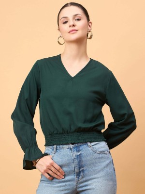 Neesh Casual Solid Women Dark Green Top