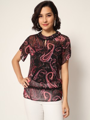 CHARMGAL Casual Printed Women Black, Pink, Beige Top