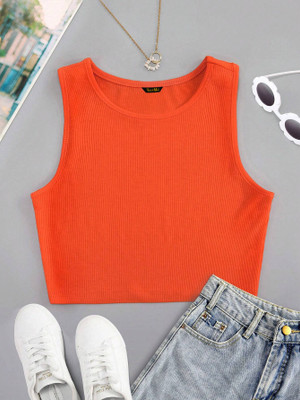 CILIMILI Casual Solid Women Orange Top