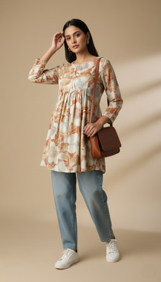 TAYARA Casual Floral Print, Printed Women Orange Top