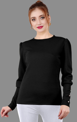 Apnisha Casual Solid Women Black Top