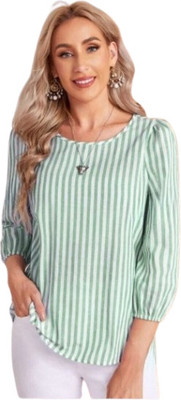 Rnfashion Casual Striped Women Light Green Top