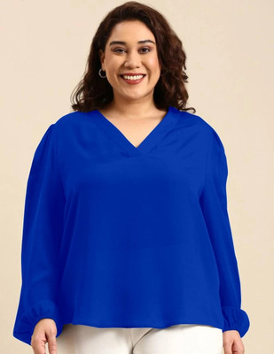 Ccf Casual Solid Women Dark Blue Top
