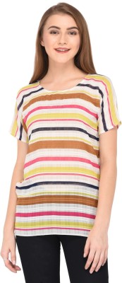 Trendif Casual Half Sleeve Striped Women Multicolor Top