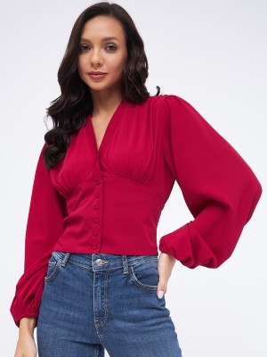 HARPA Casual Solid Women Red Top