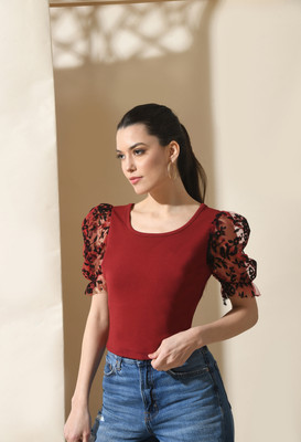 SAKSHI TRADER Casual Printed Women Maroon Top