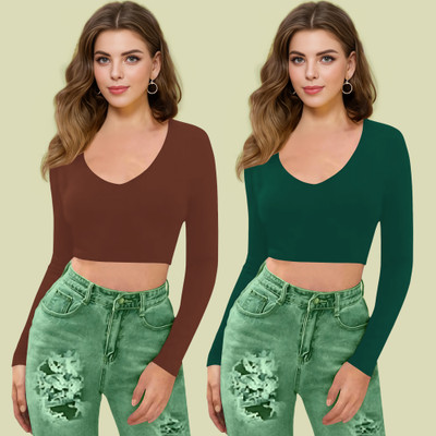 Maheshvi Casual Solid Women Green Top