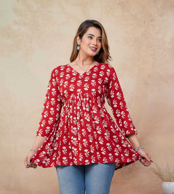 palak fashion Casual Printed Women Red Top