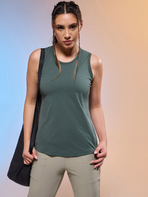 Technosport Casual Solid Women Green Top