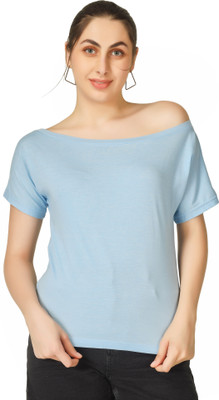 Clothza Casual Solid Women Light Blue Top