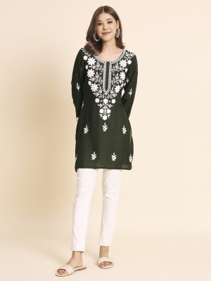 Sofisty Casual Embroidered Women Dark Green, White Top