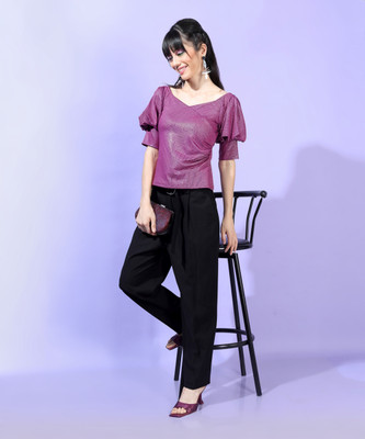 Tokyo Talkies Party Solid Women Purple Top