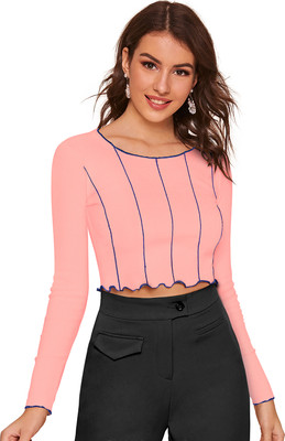 Dhruvil Impex Casual Solid, Striped Women Pink Top