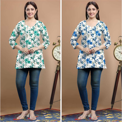 Arham textiles Women Floral Print A-line Kurta(Multicolor)