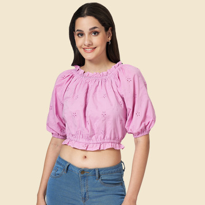 YU by Pantaloons Casual Self Design Women Purple Top