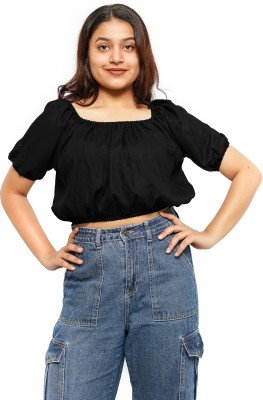Shiv Casual Solid Women Black Top