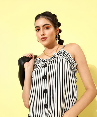 KASSUALLY Casual Striped Women White, Black Top