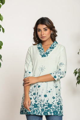 Jaipuri Bunaai Casual Solid, Self Design Women Grey, Green Top