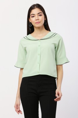 Saha Fashion Casual Solid Women Light Green Top