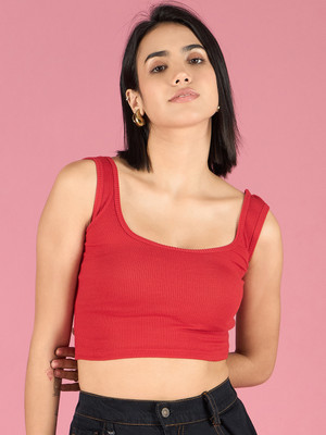 bearbrother Casual Solid Women Red Top