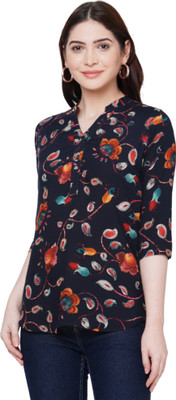 GO.4.IT Casual 3/4 Sleeve Printed Women Dark Blue Top