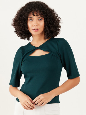 ATHENA Casual Solid Women Dark Green Top